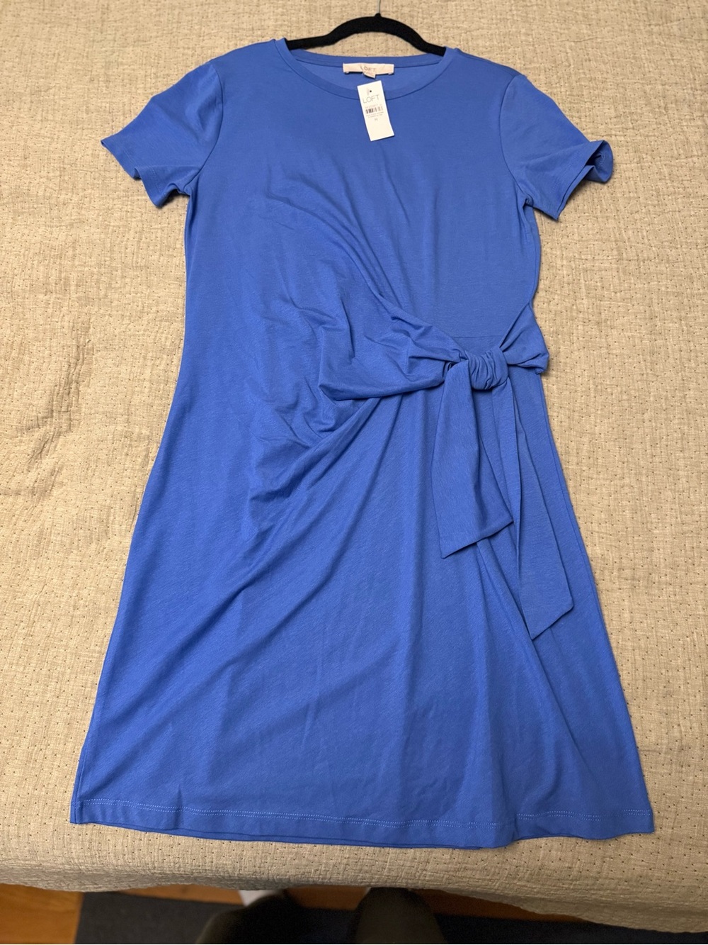 LOFT Cobalt Blue Short-Sleeve Tie-Front Dress - Picture 2 of 3